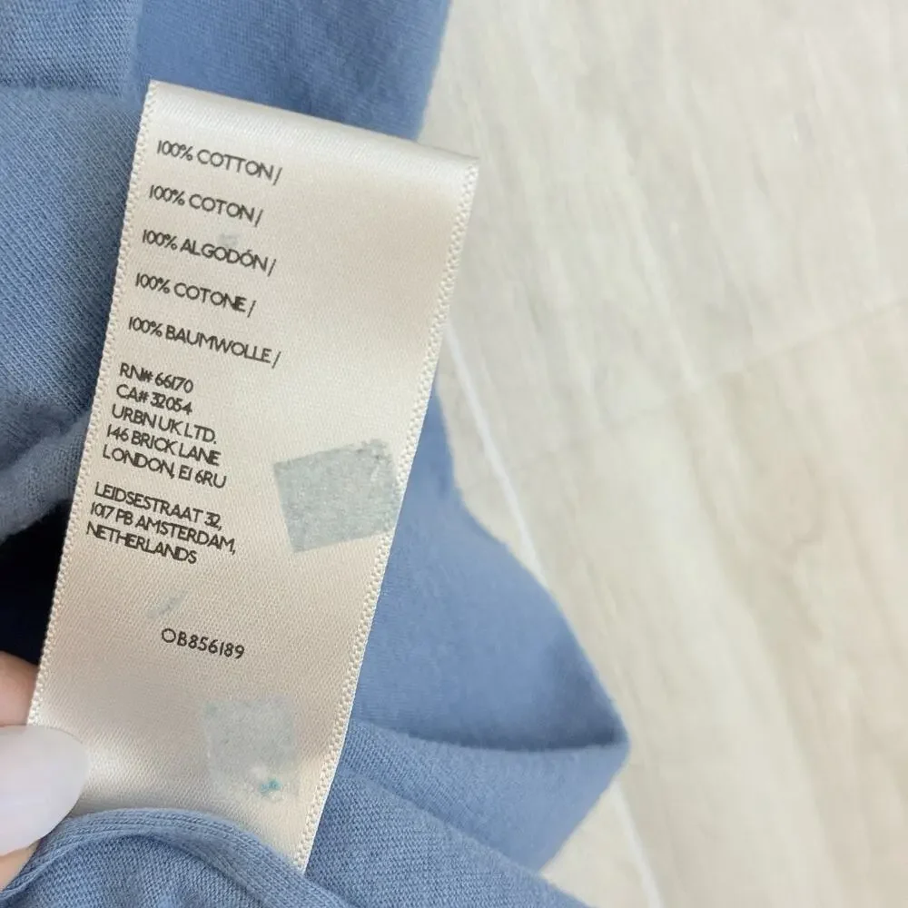 We The Free People Tee Shirt Women XL Blue Cropped Boxy Rolled Sleeve Raw Hem - Picture 6 of 10